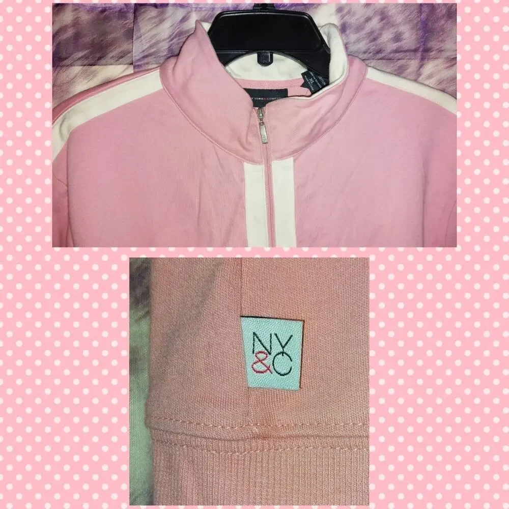 Sporty Spice Vibes – New York & Company Pink Zip-Up Track Jacket (XL) - Picture 3 of 4